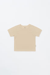 Oat beige short sleeve baby t-shirt with delicate lace trim – Avauma